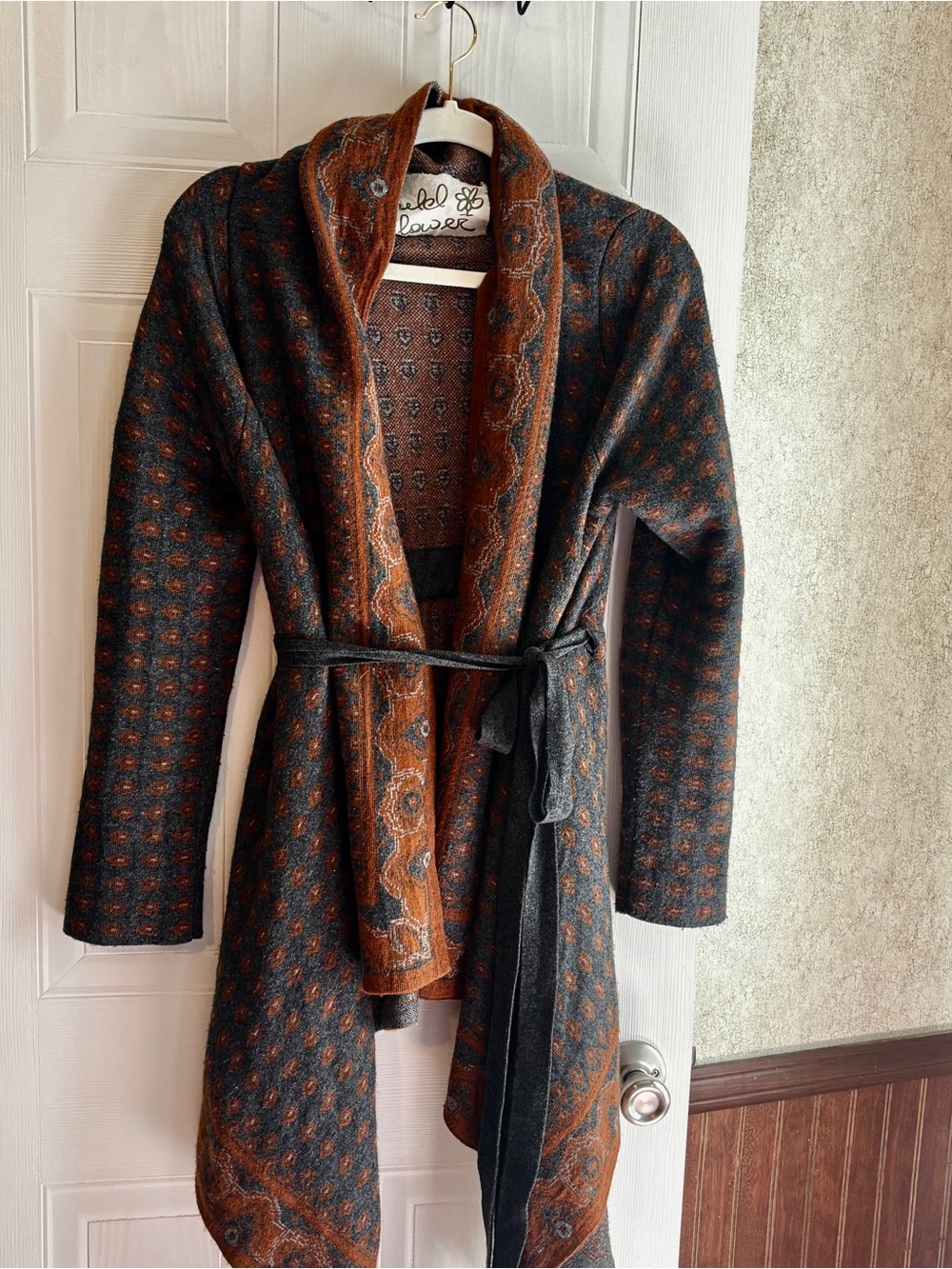 Anthropologie Field Flower Cardigan L Angora Cashmere Belted Boho